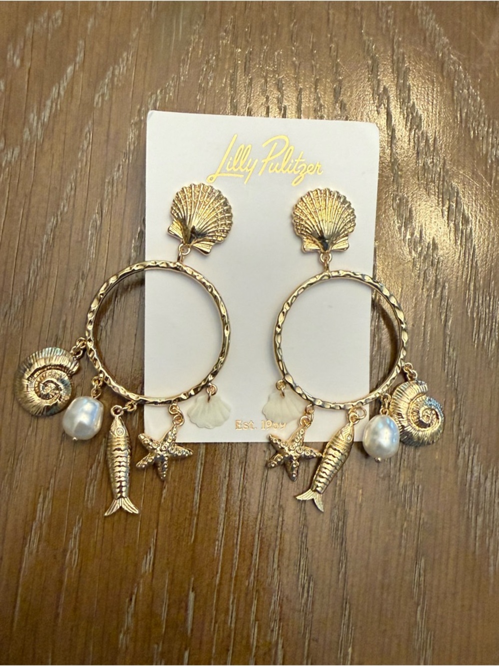 Lilly Pulitzer Gold Beach Charm Hoop Earrings
